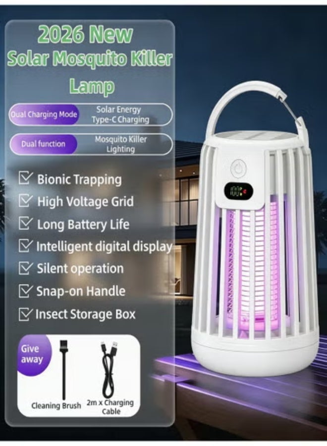 Solar Mosquito Killer Lamp, Electric Bug Zapper, Electric Insect Killer, Dual Charging Modes,IPX4 Waterproof,UV Light Mosquito & Insect Killer,2000mAh Long Battery Life, Smart Digital Display, Silent Operation, Clip-On Handle, for Indoor & Outdoor Use, Garden, Yard, Camping,Bedroom