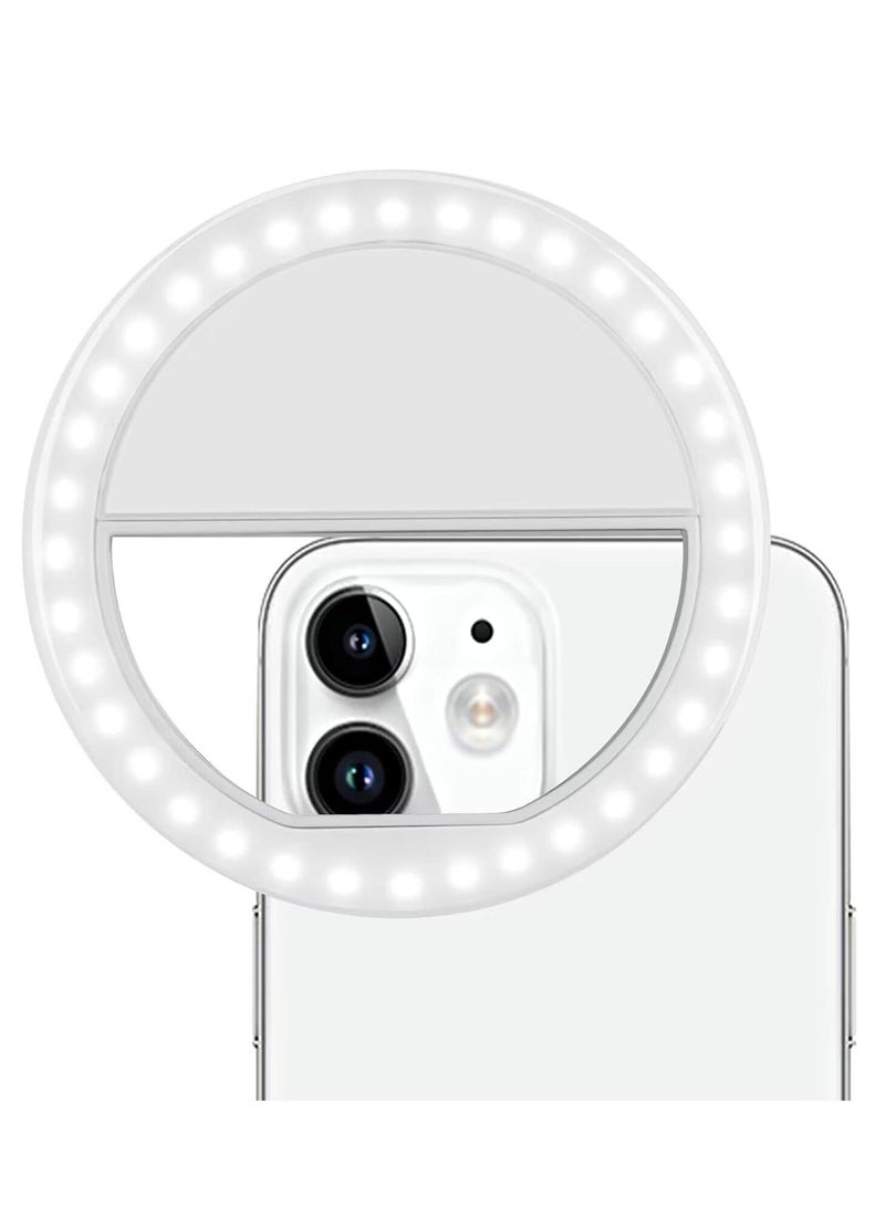 184 حلقة ضوئية لصور السيلفي مع 36 لمبة LED، ومشبك مصباح فلاش وأضواء دائرية وإضاءة محمولة للهاتف والكمبيوتر اللوحي والآيباد والكمبيوتر المحمول والكاميرا - أبيض - Image 1