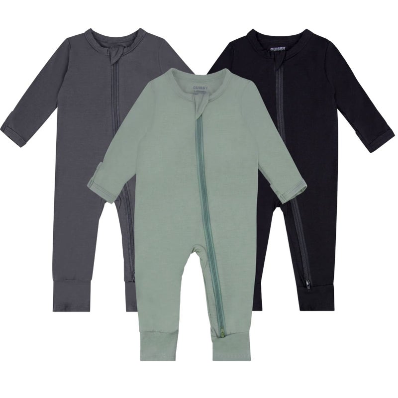 GUISBY Rayon Baby Pajamas 1218 Months Long Sleeve with 2 way Zipper Rompers 3 Pack Sleeper