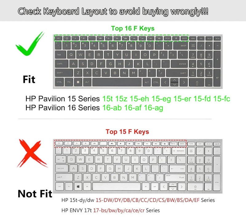 Oaky غطاء جلد لوحة المفاتيح لجهاز HP Pavilion بحجم 15.6 بوصة 15-eh 15-eg 15-er 15-fd 15-fc وسلسلة HP Pavilion بحجم 16 بوصة 16-ab 16-af 16-ag - سيليكون أسود - Image 2