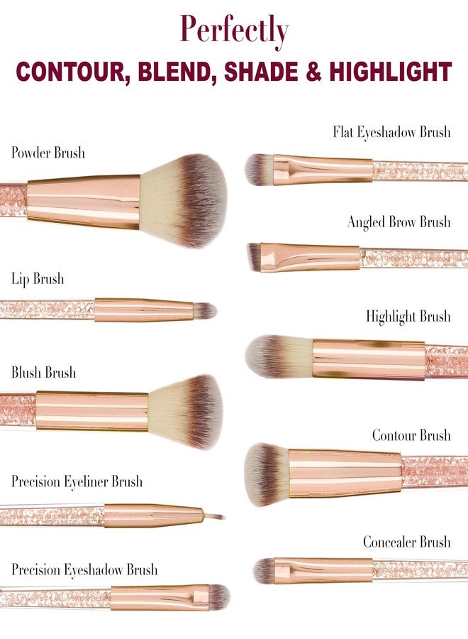 إكسبريشنز مجموعة فرش مكياج احترافية مكونة من 10 قطع مرصعة بأحجار كريمة لامعة باللون الذهبي الوردي - 10 فرش مكياج عالية الجودة بشعيرات ناعمة للاستخدام اليومي - فرش وأدوات مكياج احترافية - Image 4