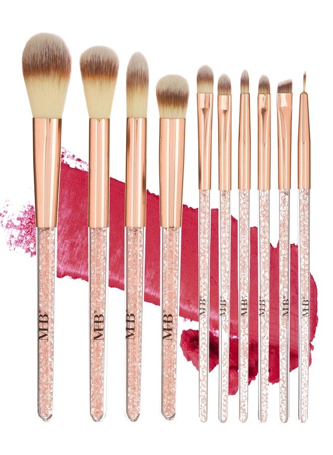 إكسبريشنز مجموعة فرش مكياج احترافية مكونة من 10 قطع مرصعة بأحجار كريمة لامعة باللون الذهبي الوردي - 10 فرش مكياج عالية الجودة بشعيرات ناعمة للاستخدام اليومي - فرش وأدوات مكياج احترافية - Image 1