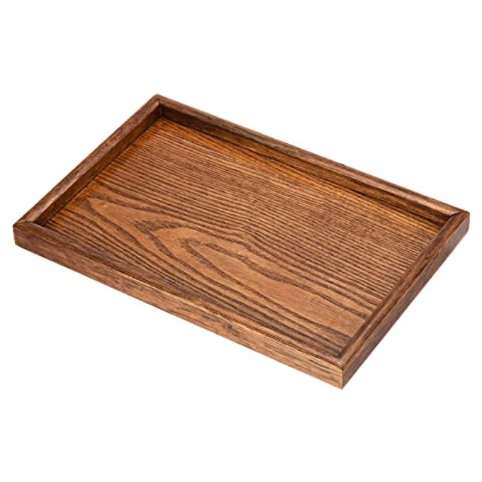 PATIKIL Wood Serving Tray 30x20cm/12x8 Inch Outer Base, Rectangular Decorative Platter for Home Decor Kitchen Table Candle Holder, Brown