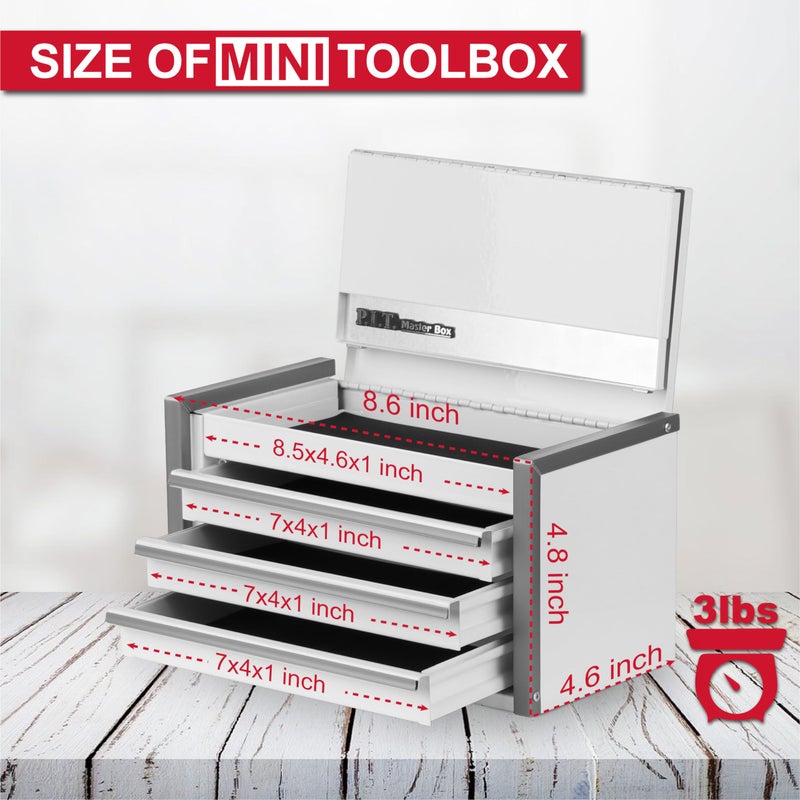 PIT P.I.T. Mini White Tool Box  Portable 3 Drawer Steel Stackable Tool Box With Magnetic Tab Locking  White Micro Top Chest With Liner For Tools Storage And Organizers  Home Diy - Image 2