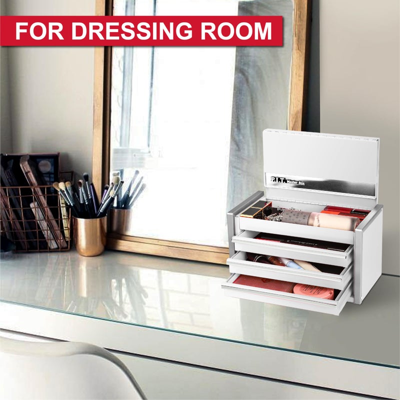 PIT P.I.T. Mini White Tool Box  Portable 3 Drawer Steel Stackable Tool Box With Magnetic Tab Locking  White Micro Top Chest With Liner For Tools Storage And Organizers  Home Diy - Image 4
