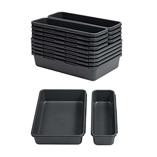 Gonice 13 PCS Drawer Organizer Tray, Interlocking Office Desk Drawer Storage, Black Plastic Organizer Bins for Office Supplies and Tools, Desk Drawer Organizer for Bathroom and Kitchen - Image 1