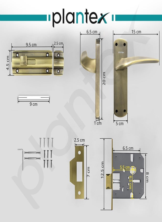 Plantex Heavy Duty Door Lock - Bathroom Door Lock/Mortise 8inch Keyless Plate Handle Set for Home/Bathroom/Storeroom/Balcony/Office with Baby Latch (8128- Brass Antique) - Image 5