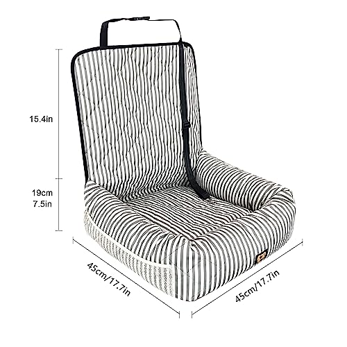 GeerDuo Dog Car Seat for Small and Medium Dogs, Booster Seat Sofa Pet Bed, Portable Car Travel Carrier Bed (Grey Stripes,Standard Filling) - Image 3
