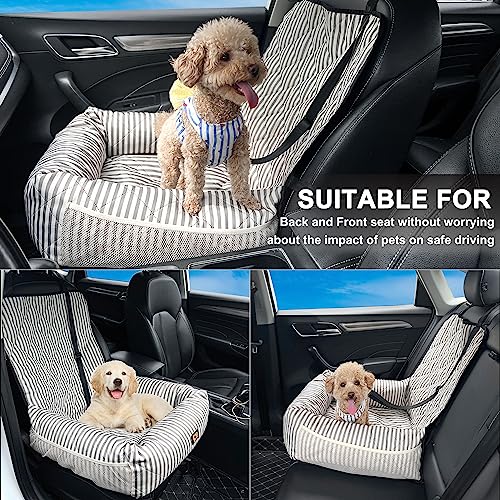 GeerDuo Dog Car Seat for Small and Medium Dogs, Booster Seat Sofa Pet Bed, Portable Car Travel Carrier Bed (Grey Stripes,Standard Filling) - Image 5