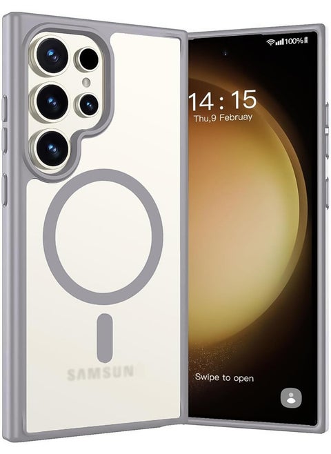 Case Crystal Clear for Samsung Galaxy S24 Ultra Magnetic Clear Cover, Compatible with Wireless Charger and Magsafe Card Wallet, Simplistic Transparent Shockproof and Drop-Proof Case - Titanium