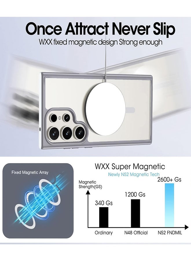Case Crystal Clear for Samsung Galaxy S24 Ultra Magnetic Clear Cover, Compatible with Wireless Charger and Magsafe Card Wallet, Simplistic Transparent Shockproof and Drop-Proof Case - Titanium
