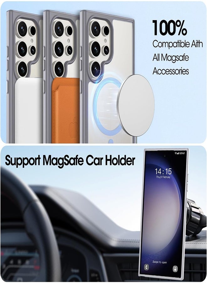 Case Crystal Clear for Samsung Galaxy S24 Ultra Magnetic Clear Cover, Compatible with Wireless Charger and Magsafe Card Wallet, Simplistic Transparent Shockproof and Drop-Proof Case - Titanium