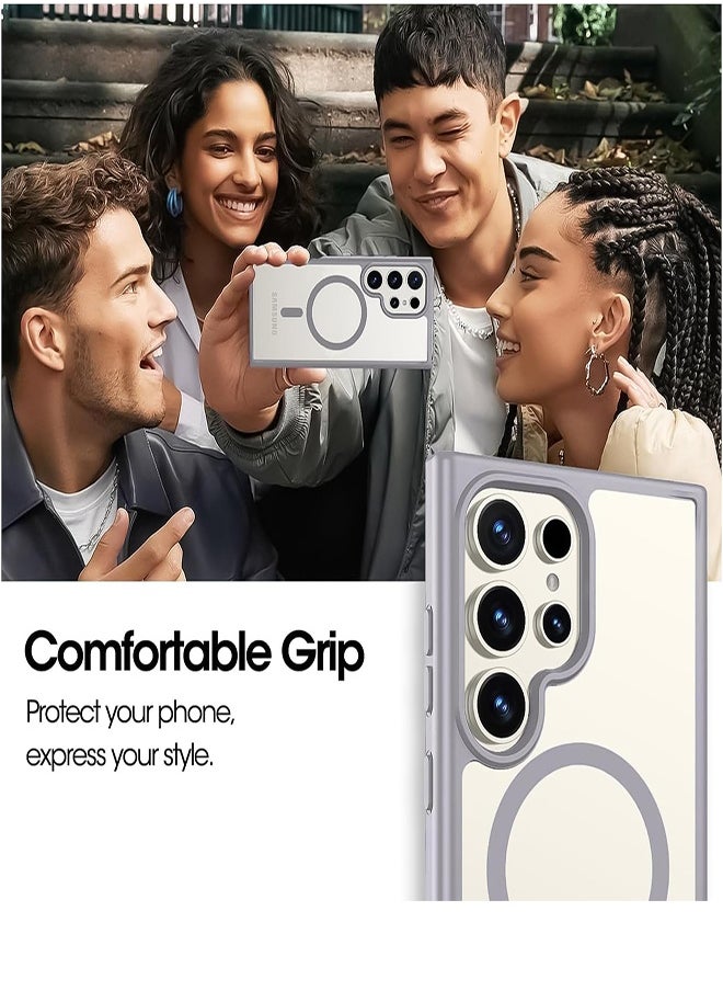 Case Crystal Clear for Samsung Galaxy S24 Ultra Magnetic Clear Cover, Compatible with Wireless Charger and Magsafe Card Wallet, Simplistic Transparent Shockproof and Drop-Proof Case - Titanium
