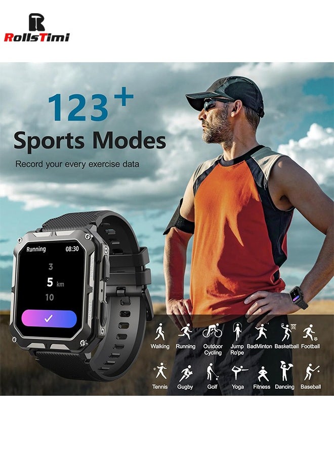 RollsTimi  - Military Smart Watch for Men, Bluetooth Rugged Smart Watch, Bluetooth Call, AI Voice Assistant with HR Monitor (Black) - Image 1