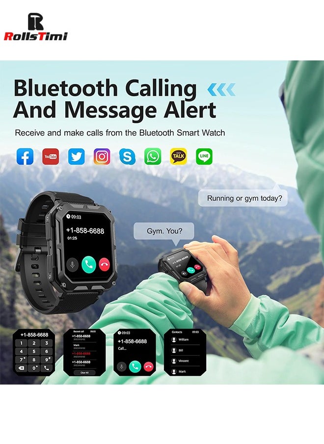 RollsTimi  - Military Smart Watch for Men, Bluetooth Rugged Smart Watch, Bluetooth Call, AI Voice Assistant with HR Monitor (Black) - Image 1