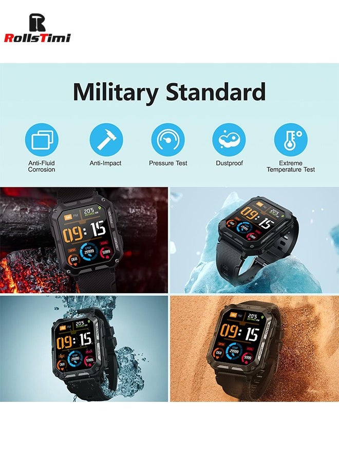 RollsTimi  - Military Smart Watch for Men, Bluetooth Rugged Smart Watch, Bluetooth Call, AI Voice Assistant with HR Monitor (Black) - Image 1