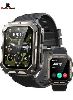 Military Smart Watch for Men, Bluetooth Rugged Smart Watch, Bluetooth Call, AI Voice Assistant with HR Monitor (Black)