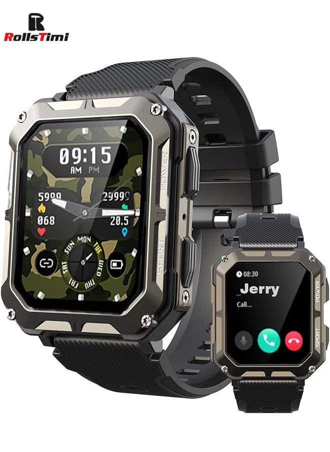 RollsTimi  - Military Smart Watch for Men, Bluetooth Rugged Smart Watch, Bluetooth Call, AI Voice Assistant with HR Monitor (Black) - Image 1