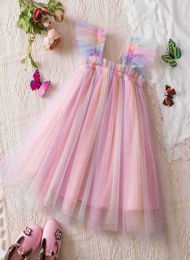 NNJXD Baby Girl Rainbow Tulle Dress Summer Casual Toddler Tutu Dresses 1980 Pink Size(110) 3-4 Years - Image 2