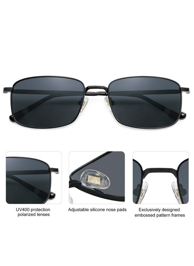 Sojos Retro Vintage Rectangle Polarized Sunglasses Mens Womens Classic Uv400 Metal Sunnies Sj1215 Black Grey  - Image 3
