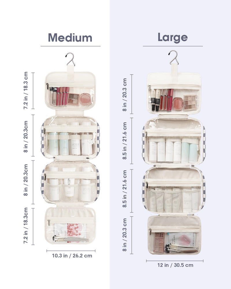 Narwey Travel Toiletry Bag for Women Large Hanging Makeup Bag Organizer Toiletries Bag for Full Size Essentials Accessories Cosmetics (Grayish Blue Checkerboard (Large)) - Image 3