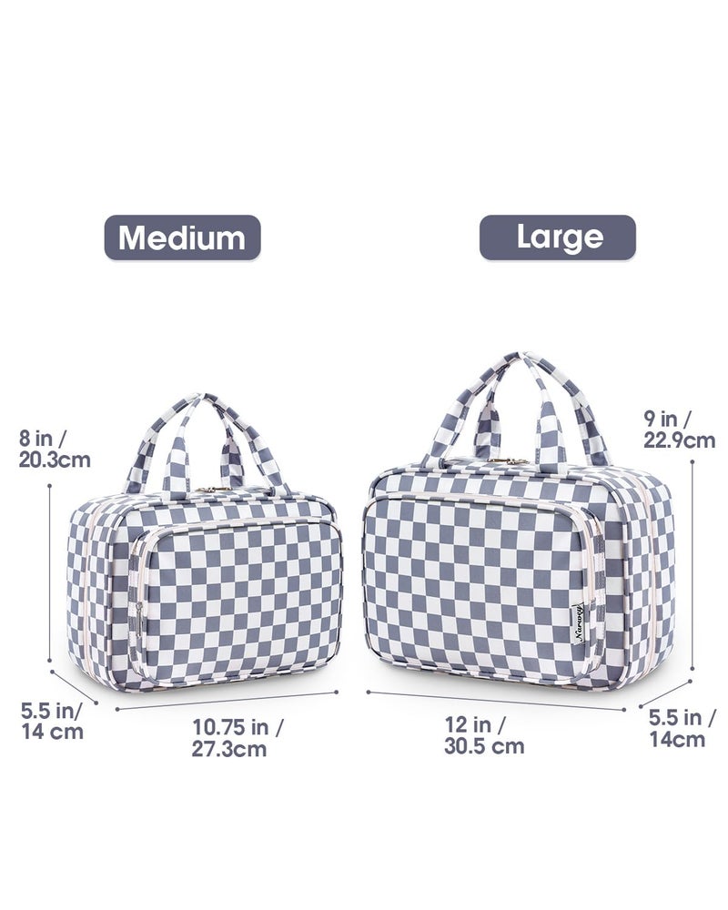 Narwey Travel Toiletry Bag for Women Large Hanging Makeup Bag Organizer Toiletries Bag for Full Size Essentials Accessories Cosmetics (Grayish Blue Checkerboard (Large)) - Image 2