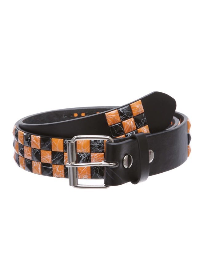 Beltiscool Snap On 1 1/2"-38mm Checkerboard Punk Rock Studded Belt, Orange/Black | l 36"-38" - Image 1