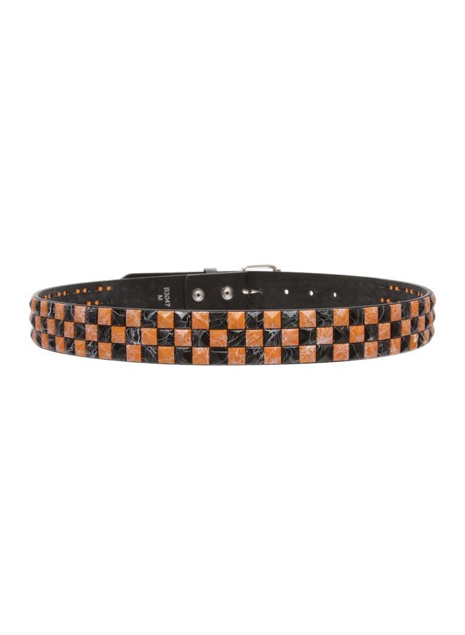 Beltiscool Snap On 1 1/2"-38mm Checkerboard Punk Rock Studded Belt, Orange/Black | l 36"-38" - Image 4