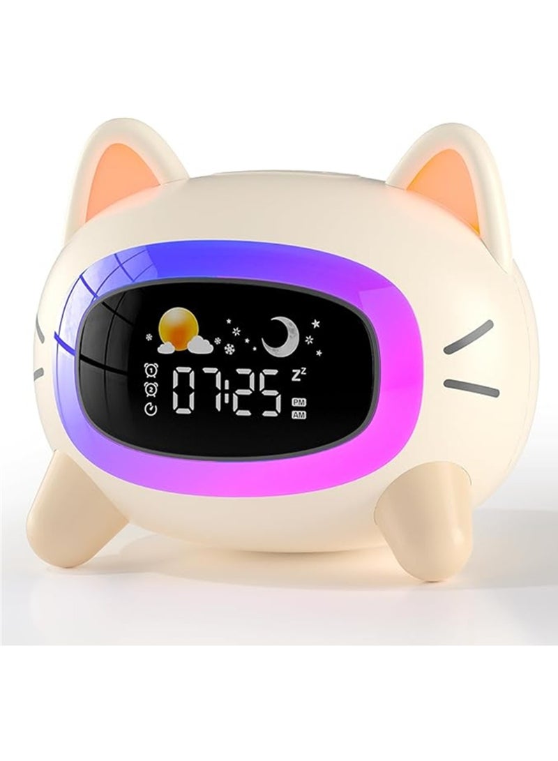 أداندو ساعة منبه للأطفال، ساعة منبهة تُمكّن من الاستيقاظ، ساعة ليلية مُضاءة لغرفة نوم الأطفال، ساعة منبهة على شكل قطة مع جهاز تدريب على النوم وجهاز صوتي، هدية عيد ميلاد للأولاد والبنات. - Image 1