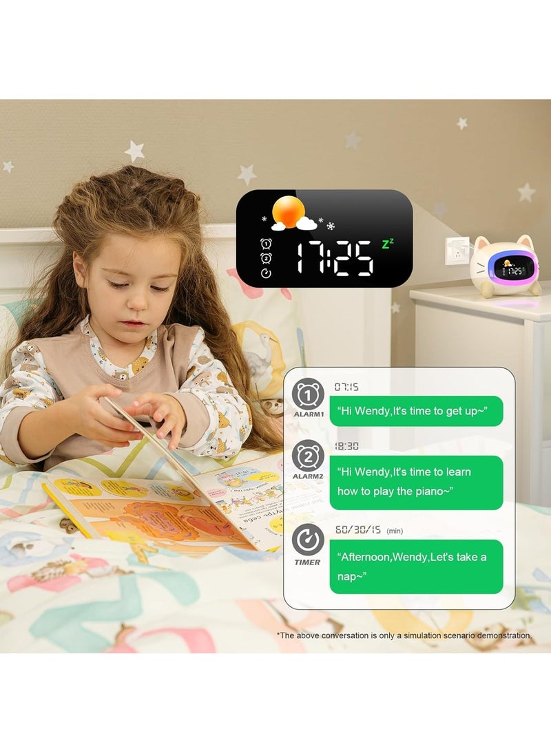 أداندو ساعة منبه للأطفال، ساعة منبهة تُمكّن من الاستيقاظ، ساعة ليلية مُضاءة لغرفة نوم الأطفال، ساعة منبهة على شكل قطة مع جهاز تدريب على النوم وجهاز صوتي، هدية عيد ميلاد للأولاد والبنات. - Image 4