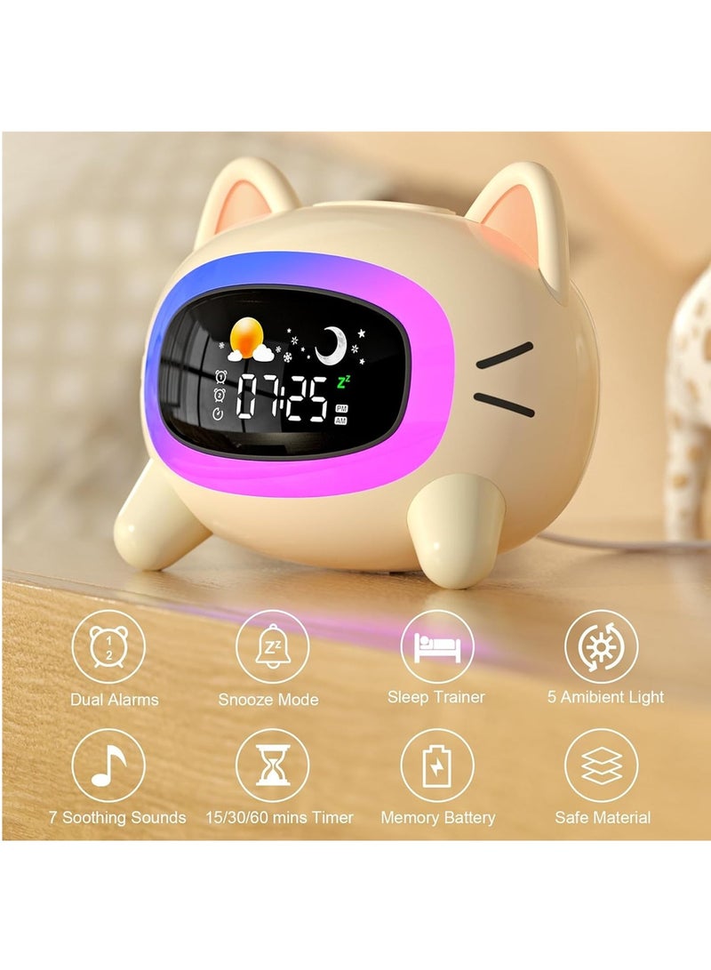 أداندو ساعة منبه للأطفال، ساعة منبهة تُمكّن من الاستيقاظ، ساعة ليلية مُضاءة لغرفة نوم الأطفال، ساعة منبهة على شكل قطة مع جهاز تدريب على النوم وجهاز صوتي، هدية عيد ميلاد للأولاد والبنات. - Image 2