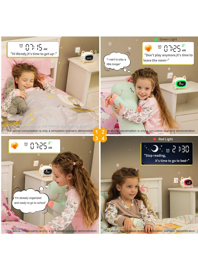 أداندو ساعة منبه للأطفال، ساعة منبهة تُمكّن من الاستيقاظ، ساعة ليلية مُضاءة لغرفة نوم الأطفال، ساعة منبهة على شكل قطة مع جهاز تدريب على النوم وجهاز صوتي، هدية عيد ميلاد للأولاد والبنات. - Image 3