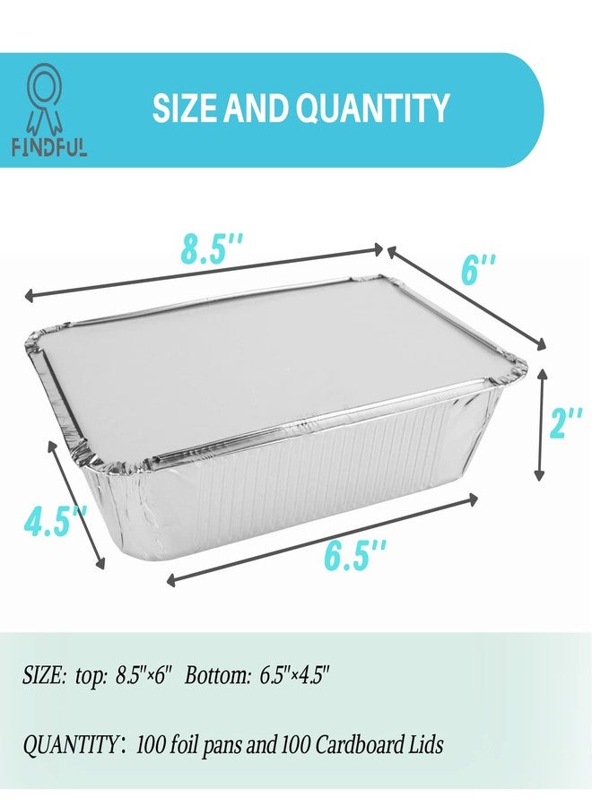 Findful 100 Pack Aluminum Foil Pans Disposable - 8.5"×6"×2" Foil Food Containers with Lids - 2.25 LB Heavy Duty Tin Foil Pans - for Cooking, Baking, Meal Prep and Freezer - Image 2