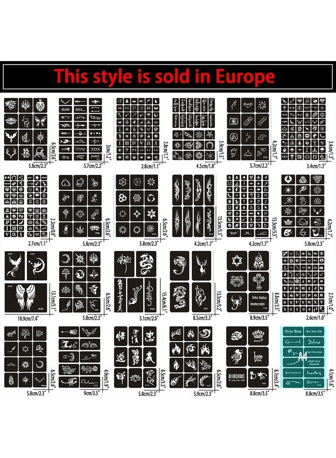 Aresvns 550+ قطعة من قوالب الوشم المؤقت مع قلم رسم الجسم، 24 ورقة من قوالب الوشم بالحناء قابلة لإعادة الاستخدام للنساء، قوالب الوشم اللامعة، قوالب الوشم بالهواء، قالب فن الجسم هدية عيد الميلاد - Image 3