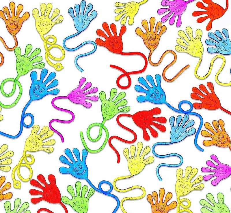 Adorox 72 Pieces Vinyl Glitter Sticky Hands Party Favor Birthday Gifts Toys Goodies (1 1/4" Long) - Image 3