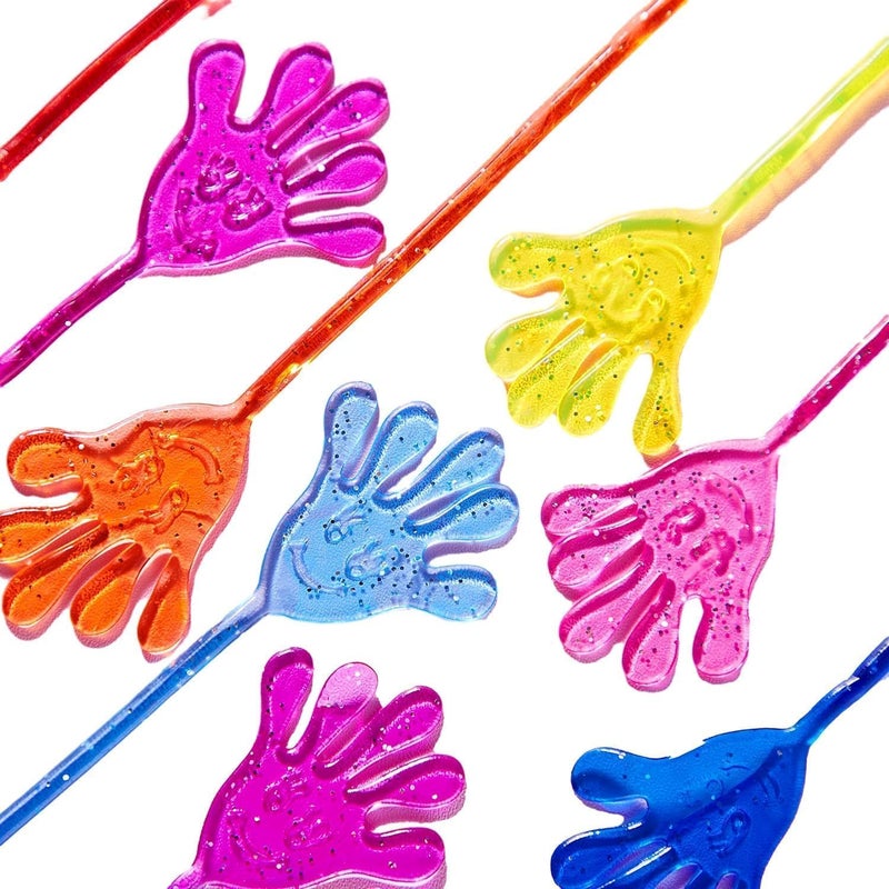 Adorox 72 Pieces Vinyl Glitter Sticky Hands Party Favor Birthday Gifts Toys Goodies (1 1/4" Long) - Image 1