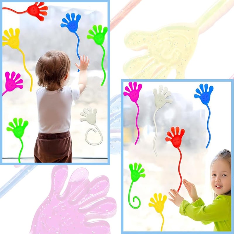 Adorox 72 Pieces Vinyl Glitter Sticky Hands Party Favor Birthday Gifts Toys Goodies (1 1/4" Long) - Image 2