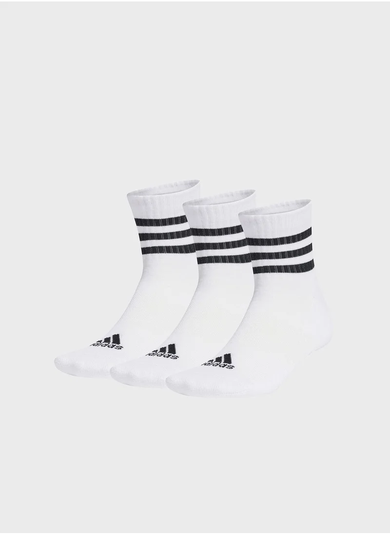 Adidas 3 Pack 3 Stripe Cushioned Socks