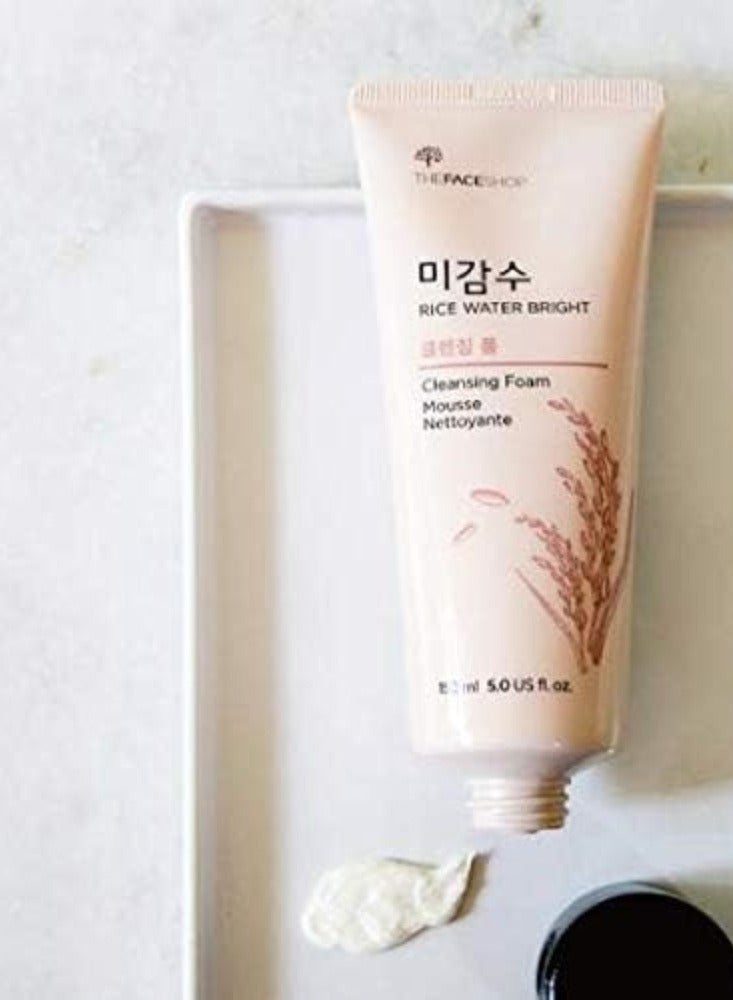 The Face Shop Rice Water Bright Facial Face Foaming Cleanser 150 ml, Pink - Image 3