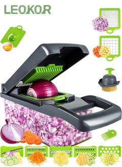 LEOKOR 12 In 1 Veggie Chopper Slicer Cutter Food Dicer with Container Hand Guard Draining Basket  - Image 1