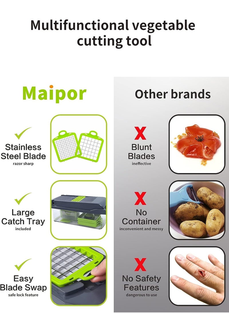 LEOKOR - 12 In 1 Veggie Chopper Slicer Cutter Food Dicer with Container Hand Guard Draining Basket - Image 1