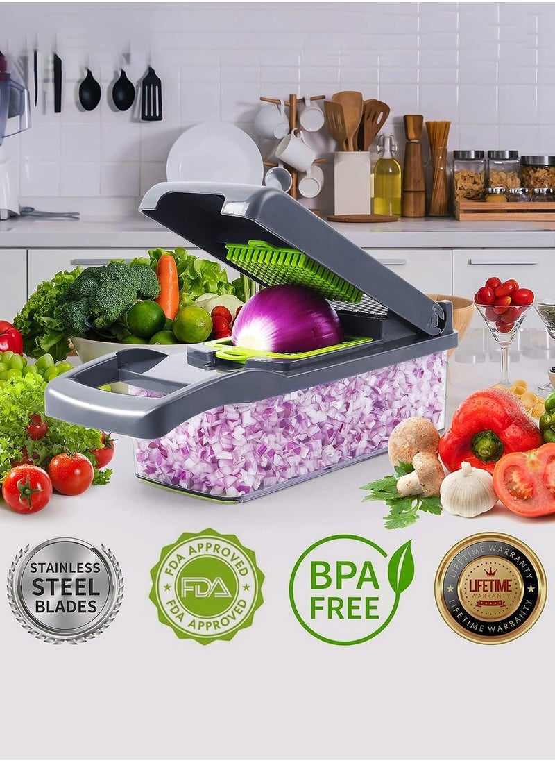 LEOKOR - 12 In 1 Veggie Chopper Slicer Cutter Food Dicer with Container Hand Guard Draining Basket - Image 1