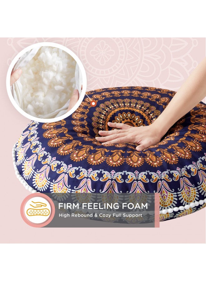 Codi Meditation Floor Pillows Set of 2, Round Large Pillow Seating for Adults, Bohemian Mandala Circle Floor Cushion for Outdoor Fireplace Yoga Living Room, 32 Inch, Yellow Memory Foam Added - Image 3