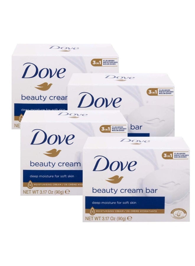 Dove Beauty Cream Soap 4 Bars 90 g Each Moisturizing Nourishing Skin Care Gentle Cleansing Soft Smooth Skin - Image 1