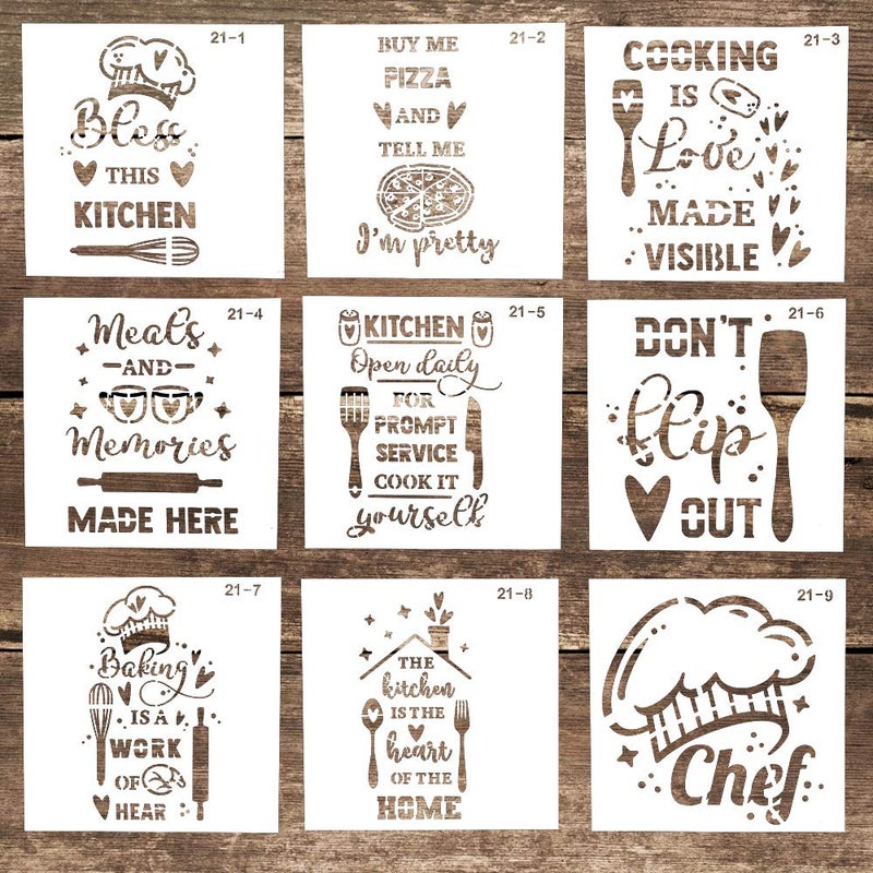 SLGIFT DIY Decorative Reusable Letter Stencil Template for DIY Crafts Scrabooking Painting on Cake WoodCanvasFloorWallTile 59 x 59 Inch Set of 9 Chef