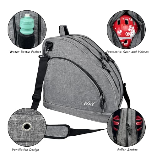 WOLT Ice Skate Bag - Roller Skate Bags, Inline Skate Bag with Adjustable Shoulder Strap for Both Youth and Adults.grey - Image 4