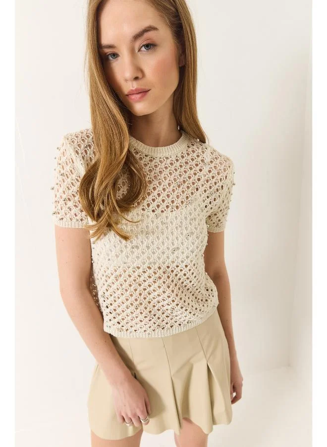 Ginger Crew Neck Crochet Openwork Top