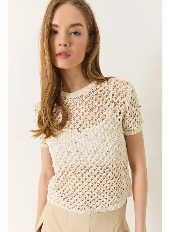Ginger Crew Neck Crochet Openwork Top