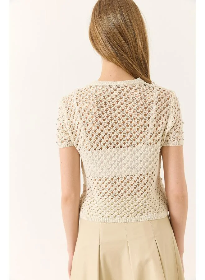 Ginger Crew Neck Crochet Openwork Top