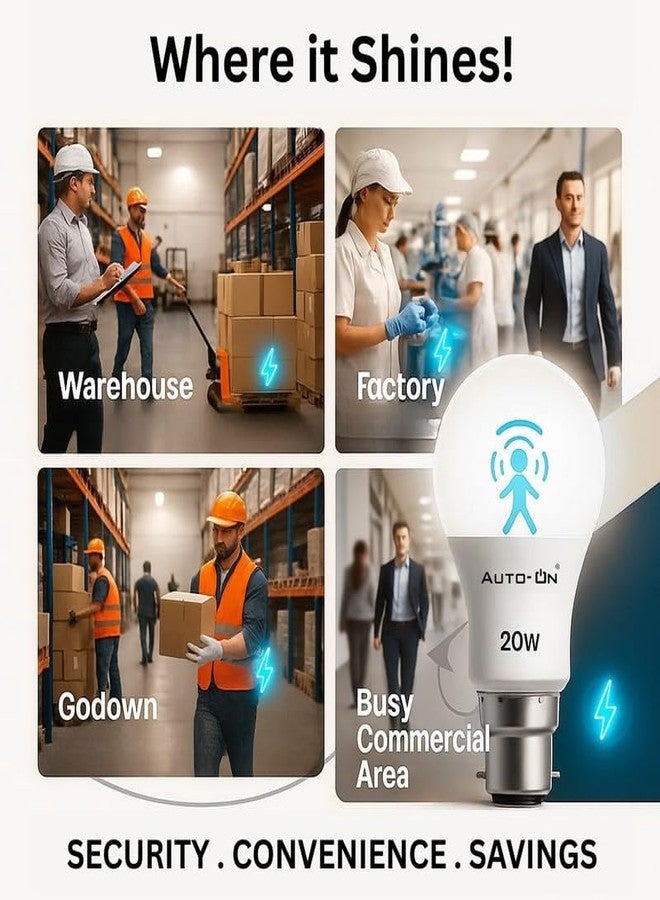 Auto-ON Motion Sensor LED Bulb (20W) (Automatic ON/OFF) (Works both during Day/Night) (Only Motion Sensong) (One Year Warranty) - Warm White- Pack of 1 - Image 4